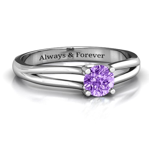 Split Shank Solitaire Ring – Sterling Silver with Amethyst