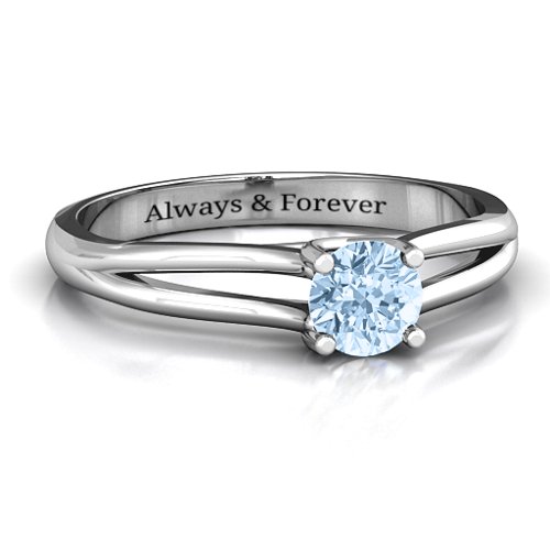 Split Shank Solitaire Ring – Sterling Silver with Aquamarine
