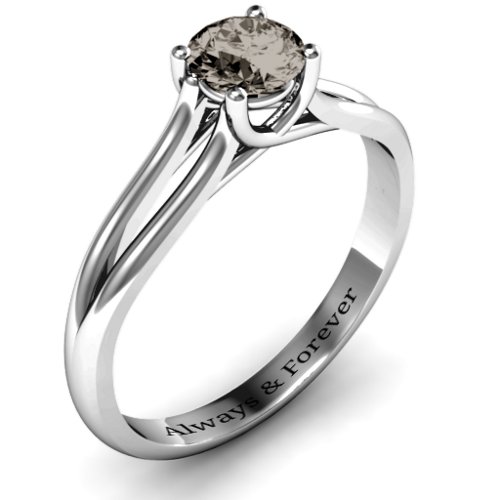 Split Shank Solitaire Ring – Sterling Silver with Smokey Quartz