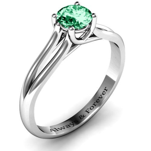 Split Shank Solitaire Ring – Sterling Silver with Emerald