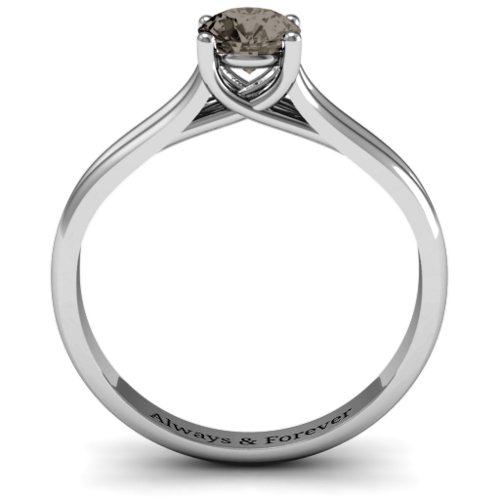 Split Shank Solitaire Ring – Sterling Silver with Smokey Quartz