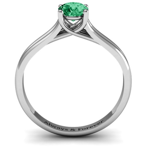Split Shank Solitaire Ring – Sterling Silver with Emerald