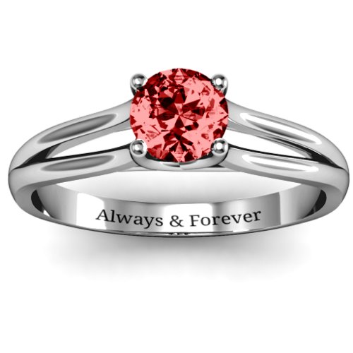 Split Shank Solitaire Ring – Sterling Silver with Garnet