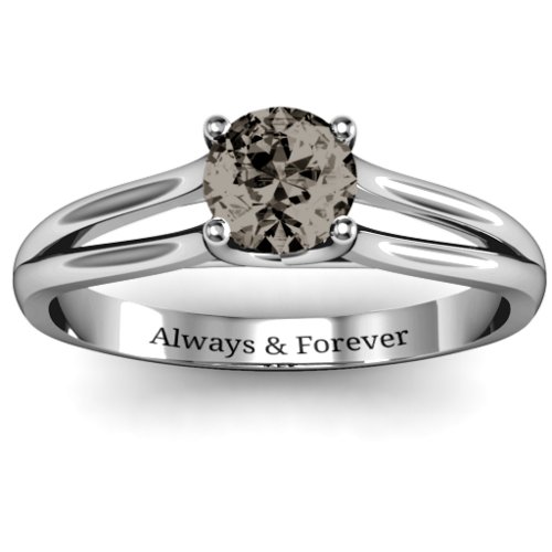 Split Shank Solitaire Ring – Sterling Silver with Smokey Quartz