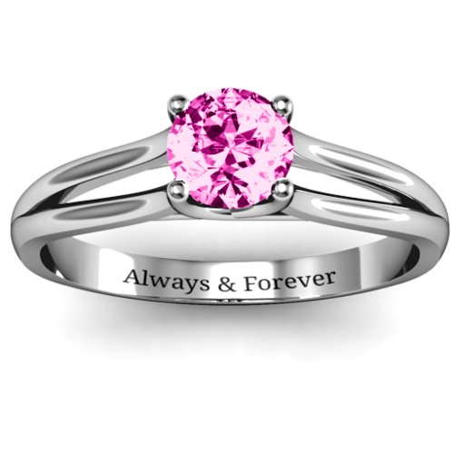 Split Shank Solitaire Ring – Sterling Silver with Pink Tourmaline