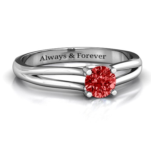 Split Shank Solitaire Ring – Sterling Silver with Garnet
