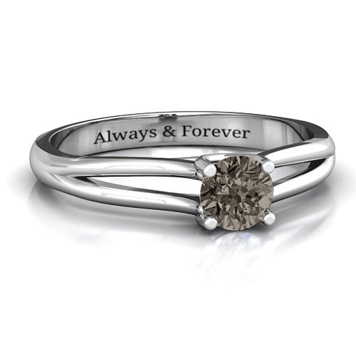Split Shank Solitaire Ring – Sterling Silver with Smokey Quartz