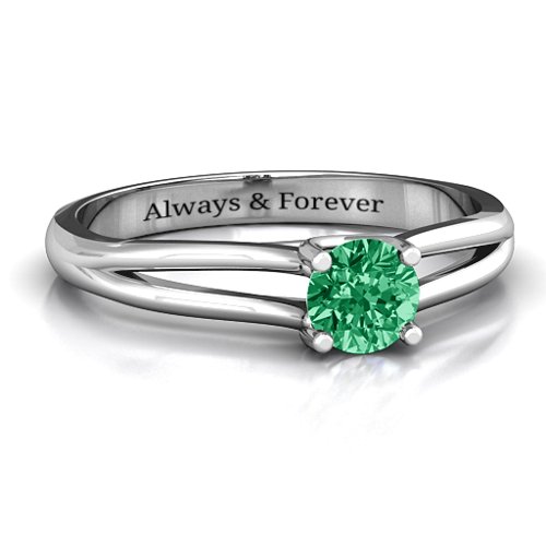 Split Shank Solitaire Ring – Sterling Silver with Emerald