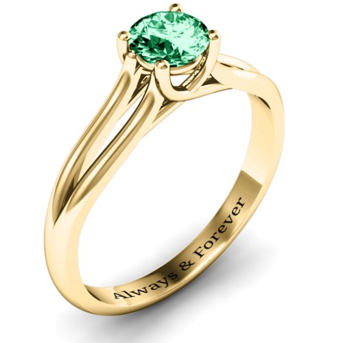 Split Shank Solitaire Ring – 10K Yellow Gold with Emerald