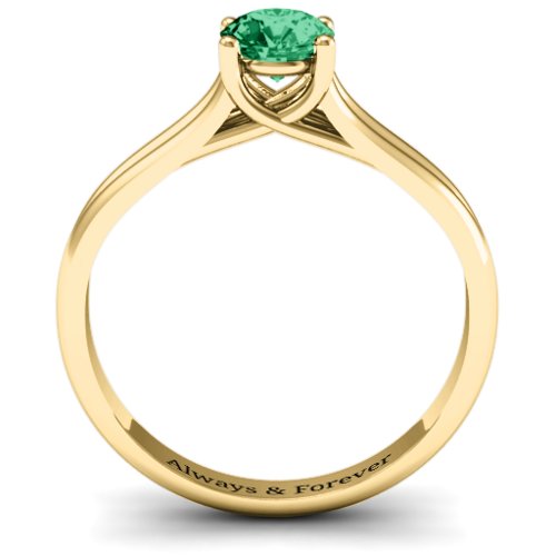 Split Shank Solitaire Ring – 10K Yellow Gold with Emerald