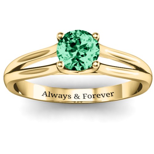 Split Shank Solitaire Ring – 10K Yellow Gold with Emerald
