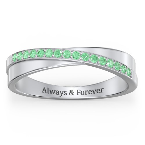 Accent Crossover Ring – Sterling Silver with Green Premium Zirconia