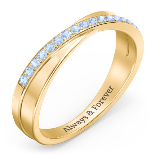 Accent Crossover Ring – 10K Yellow Gold with Fancy Blue Premium Zirconia