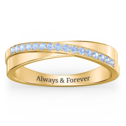 Accent Crossover Ring – 10K Yellow Gold with Fancy Blue Premium Zirconia