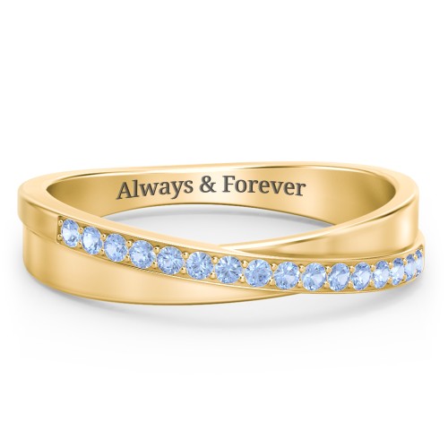 Accent Crossover Ring – 10K Yellow Gold with Fancy Blue Premium Zirconia