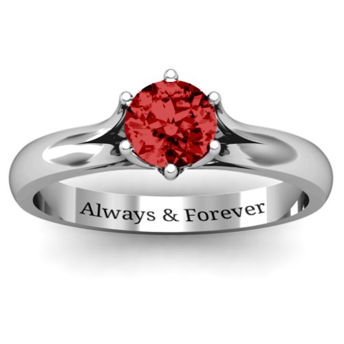 6 Prong Solitaire Ring – Sterling Silver with Garnet