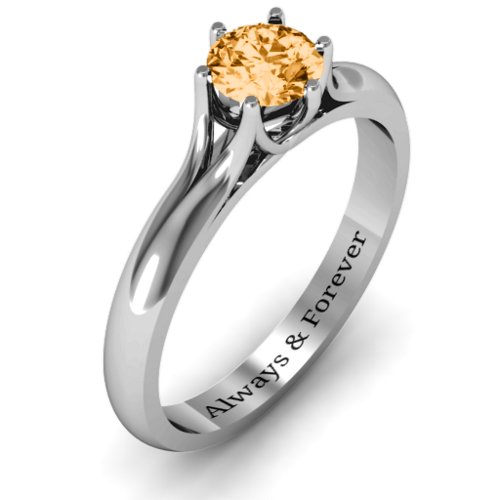 6 Prong Solitaire Ring – Sterling Silver with Citrine