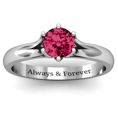 6 Prong Solitaire Ring – Sterling Silver with Ruby