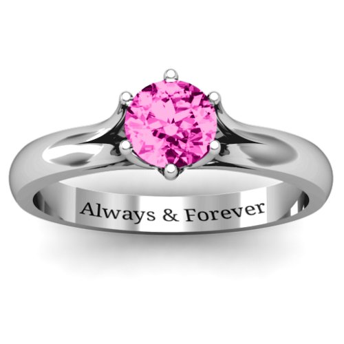 6 Prong Solitaire Ring – Sterling Silver with Pink Tourmaline