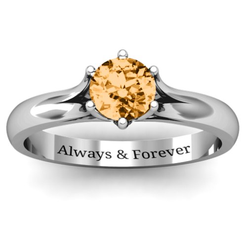 6 Prong Solitaire Ring – Sterling Silver with Citrine