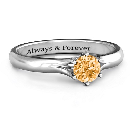 6 Prong Solitaire Ring – Sterling Silver with Citrine