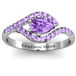 Golden Eye Pear Ring with Accent Infusion in 925 Sterling Silver with Amethyst and Amethyst Premium Zirconia