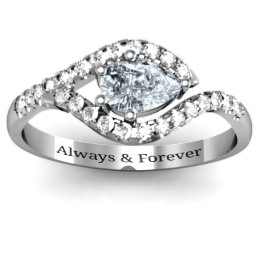 Golden Eye Pear Ring with Accent Infusion in 925 Sterling Silver with Cubic Zirconia and White Premium Zirconia