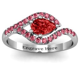Golden Eye Pear Ring with Accent Infusion in 925 Sterling Silver with Garnet and Red Premium Zirconia