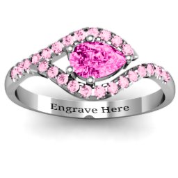 Golden Eye Pear Ring with Accent Infusion in 925 Sterling Silver with Pink Tourmaline and Fancy Pink Premium Zirconia
