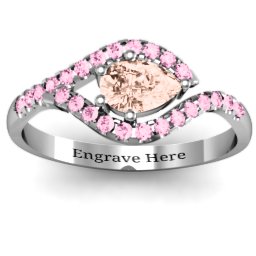 Golden Eye Pear Ring with Accent Infusion in 925 Sterling Silver with Morganite and Fancy Pink Premium Zirconia