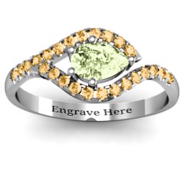 Golden Eye Pear Ring with Accent Infusion in 925 Sterling Silver with Peridot and Fancy Yellow Premium Zirconia