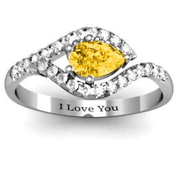 Golden Eye Pear Ring with Accent Infusion in 925 Sterling Silver with Golden Yellow Premium Zirconia and White Premium Zirconia