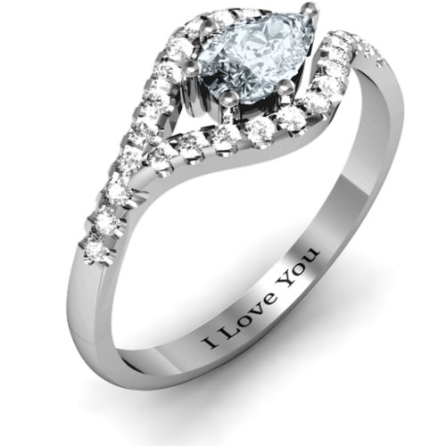 Golden Eye Pear Ring with Accent Infusion – Sterling Silver with Cubic Zirconia and White Premium Zirconia