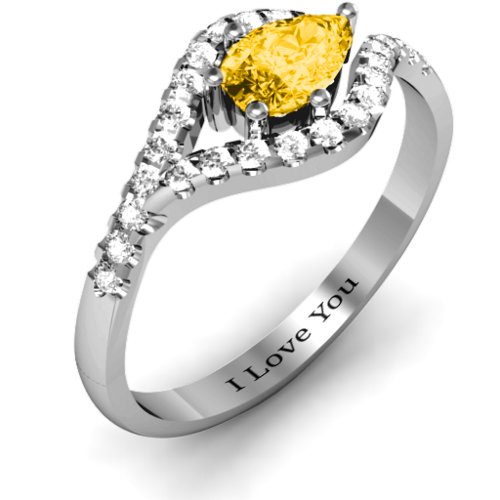 Golden Eye Pear Ring with Accent Infusion – Sterling Silver with Golden Yellow Premium Zirconia and White Premium Zirconia