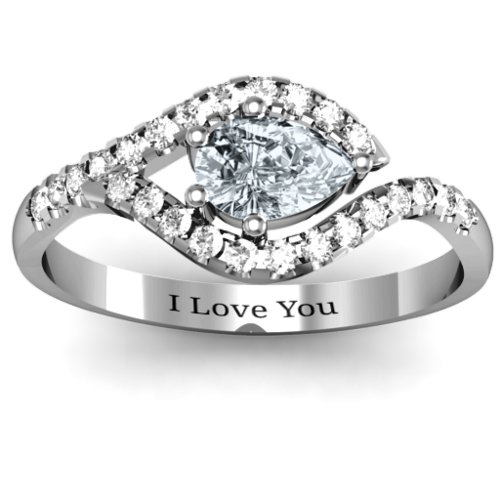 Golden Eye Pear Ring with Accent Infusion – Sterling Silver with Cubic Zirconia and White Premium Zirconia