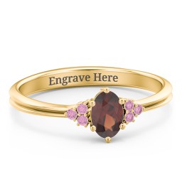 Solitaire Oval with Triple Accents Ring in 18K Gold Plated Silver with Garnet, Red Premium Zirconia, and White Premium Zirconia