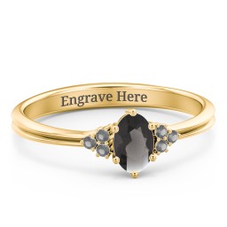 Solitaire Oval with Triple Accents Ring in 18K Gold Plated Silver
