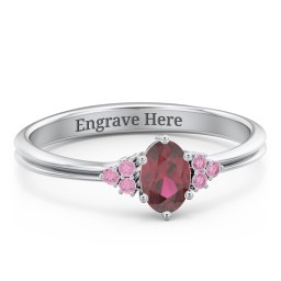 Solitaire Oval with Triple Accents Ring in 925 Sterling Silver