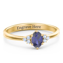 Solitaire Oval with Triple Accents Ring in 10K Solid Yellow Gold