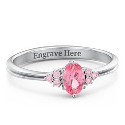 Solitaire Oval with Triple Accents Ring in 925 Sterling Silver