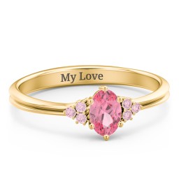 Solitaire Oval with Triple Accents Ring in 18K Gold Plated Silver with Pink Tourmaline and Fancy Pink Premium Zirconia