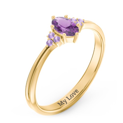 Solitaire Oval with Triple Accents Ring – 18K Gold Plated Silver with Amethyst and Amethyst Premium Zirconia