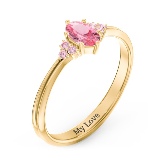 Solitaire Oval with Triple Accents Ring – 18K Gold Plated Silver with Pink Tourmaline and Fancy Pink Premium Zirconia