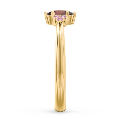 Solitaire Oval with Triple Accents Ring – 18K Gold Plated Silver with Garnet and Red Premium Zirconia