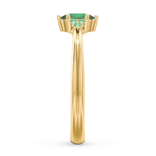 Solitaire Oval with Triple Accents Ring – 10K Yellow Gold with Emerald and Green Premium Zirconia