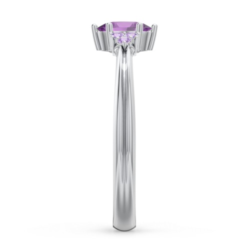 Solitaire Oval with Triple Accents Ring – Sterling Silver with Amethyst and Amethyst Premium Zirconia