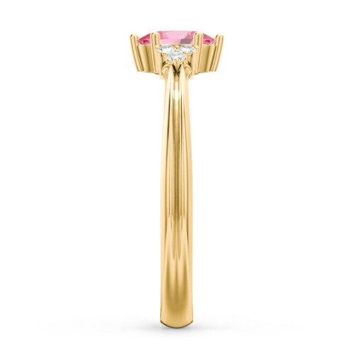 Solitaire Oval with Triple Accents Ring – 18K Gold Plated Silver with Pink Tourmaline and White Premium Zirconia