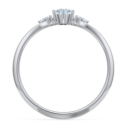 Solitaire Oval with Triple Accents Ring – Sterling Silver with Aquamarine and Fancy Blue Premium Zirconia