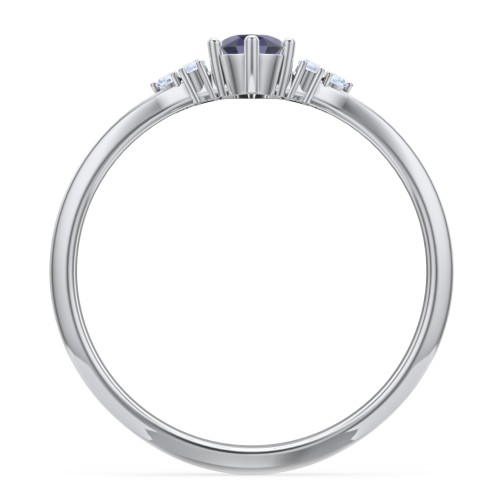 Solitaire Oval with Triple Accents Ring – Sterling Silver with Blue Sapphire and Fancy Blue Premium Zirconia