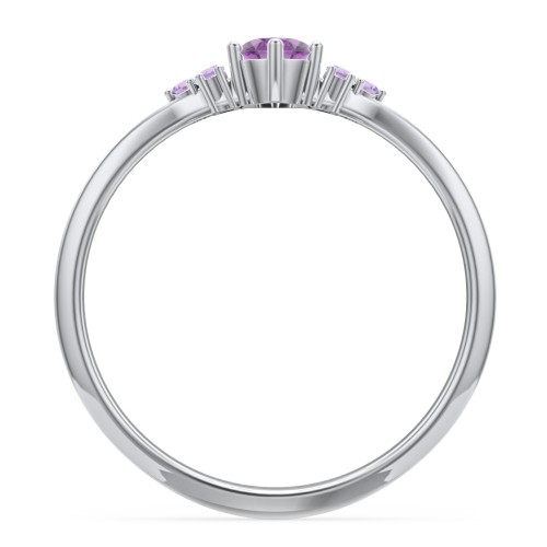 Solitaire Oval with Triple Accents Ring – Sterling Silver with Amethyst and Amethyst Premium Zirconia